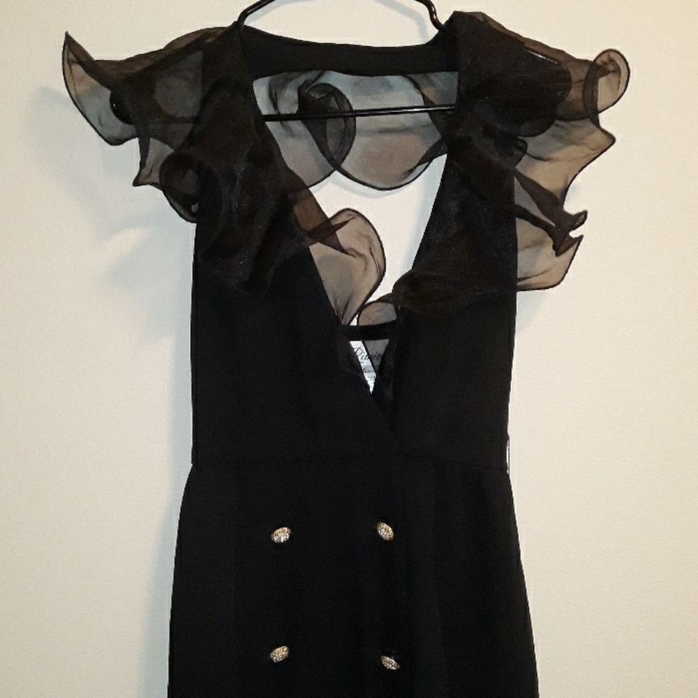 Plunge Neck Double Breasted Organza Evening Dress